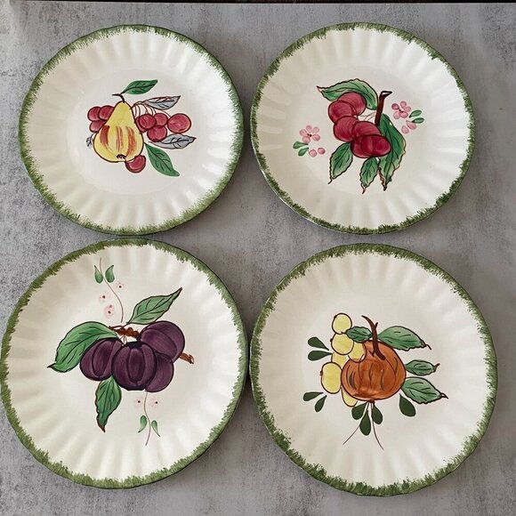 Blue Ridge Southern Pottery Country Fair Green Rim Set of Four 8" Salad Plates - Picture 1 of 12